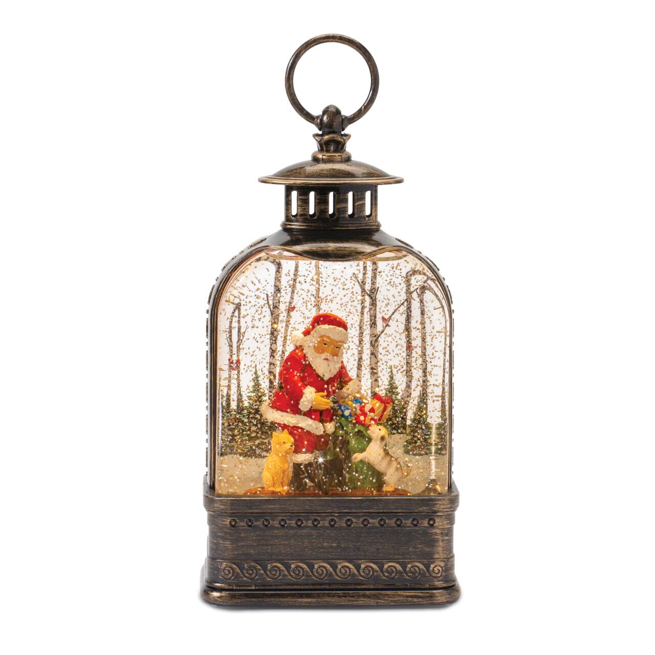 11.25" LED Snow Globe Lantern with Santa and Dog